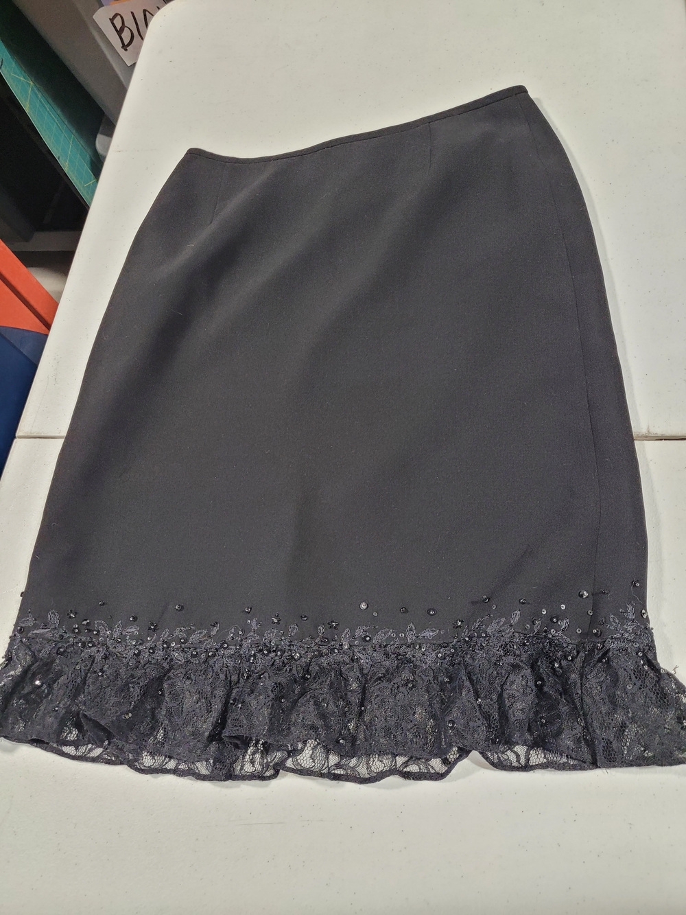Black Lace-Hem Pencil Skirt
